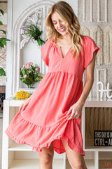 Elegant Ruffled Notched Cap Sleeve Dress - Perfect for Any Occasion