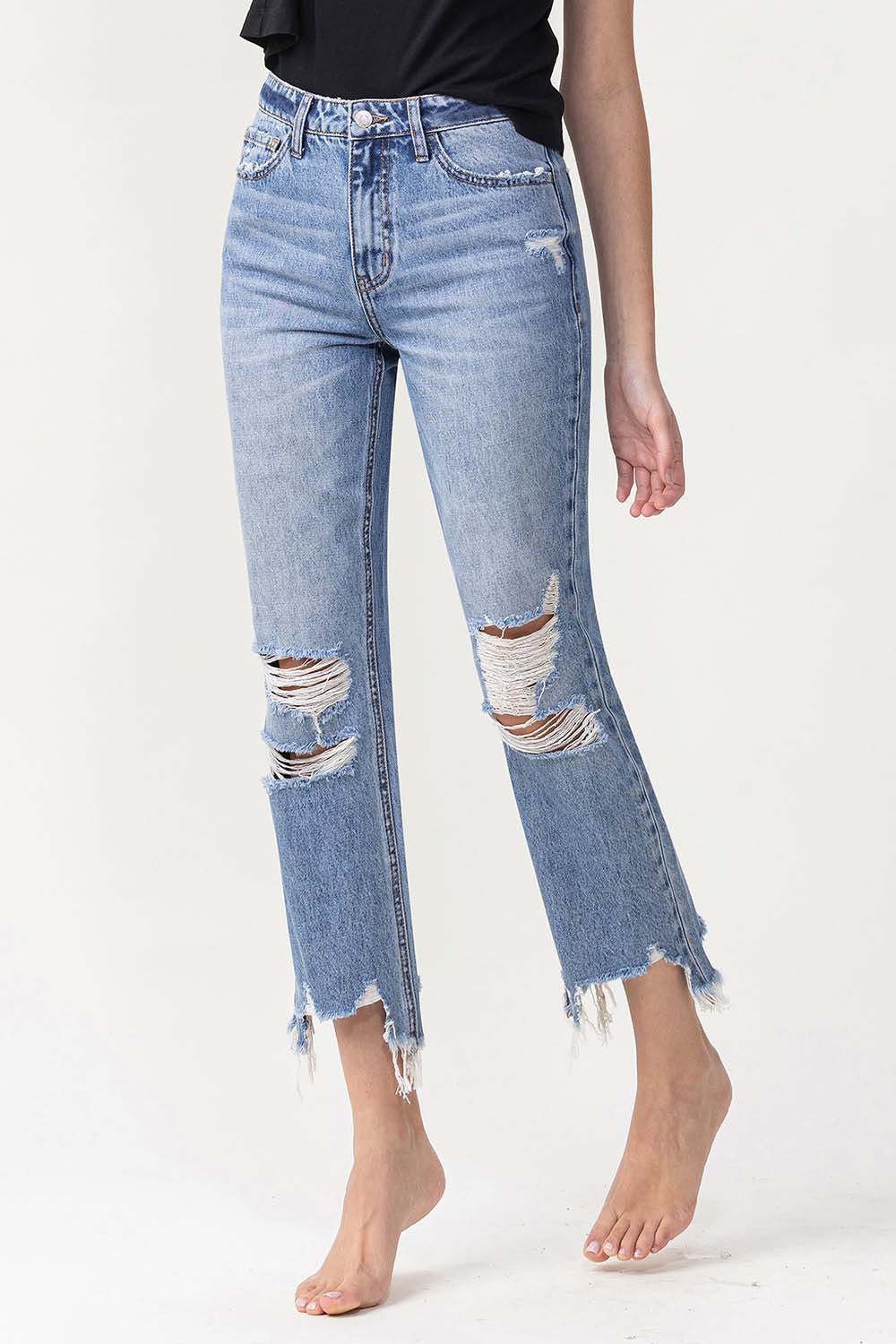 Lovervet High Rise Distressed Straight Jeans - Trendy & Flattering Fit
