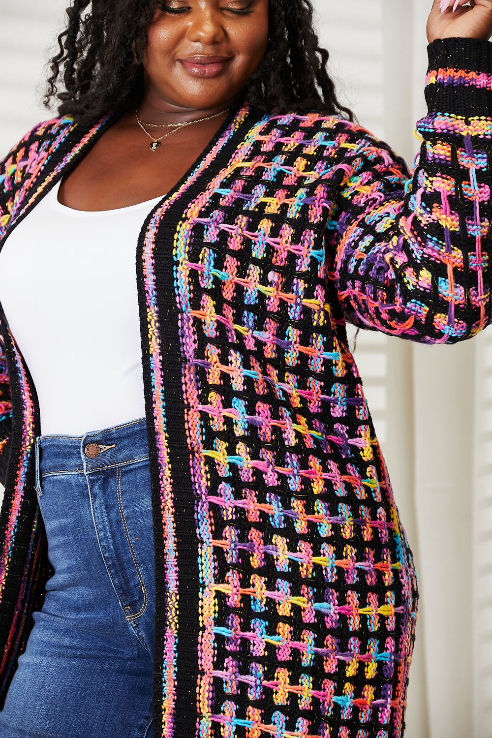 Full Size Colorful Fringe Hem Cardigan - Boho Chic Layering Piece