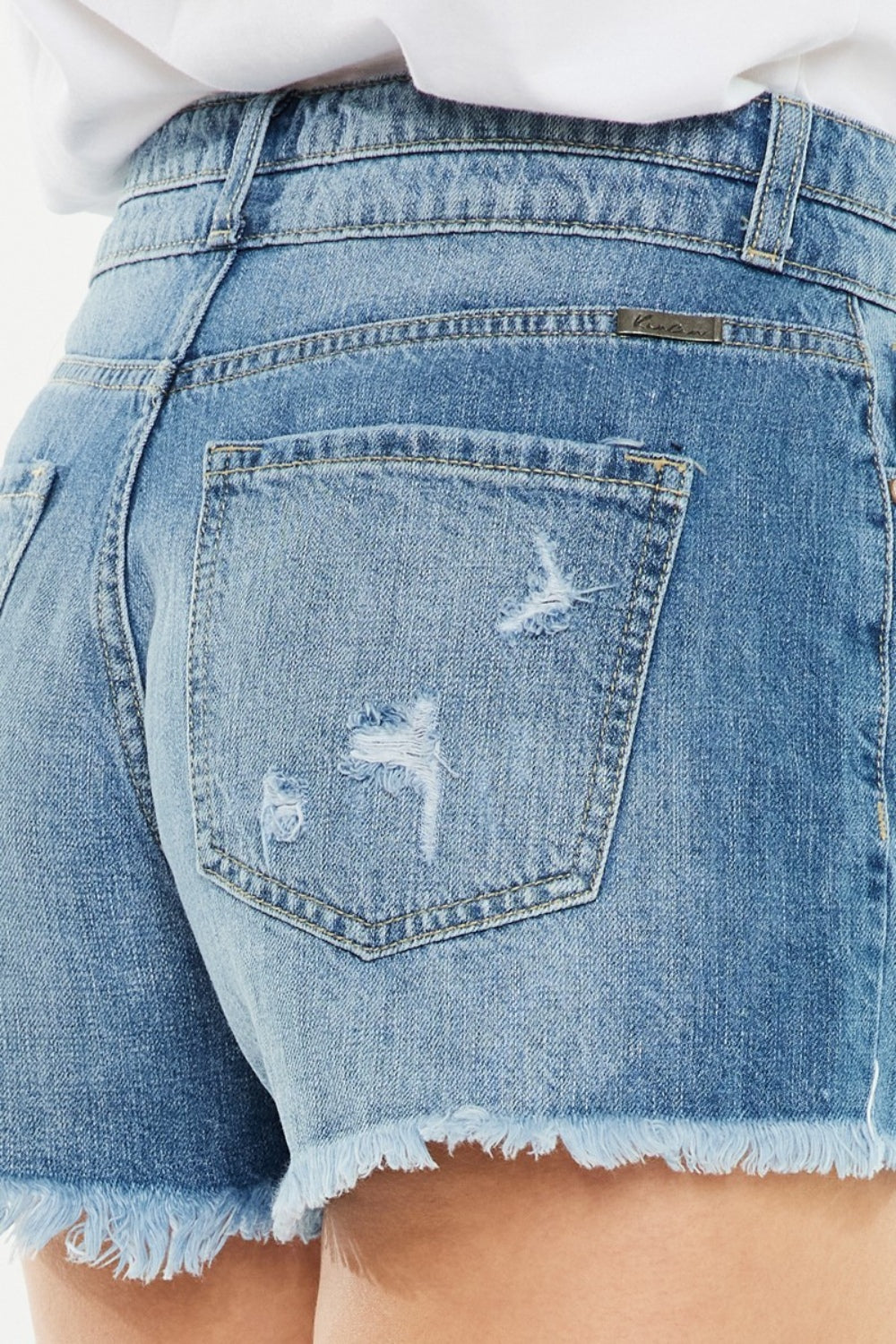 Kancan Full Size High Rise Raw Hem Denim Shorts for Women - Trendy Summer Fashion