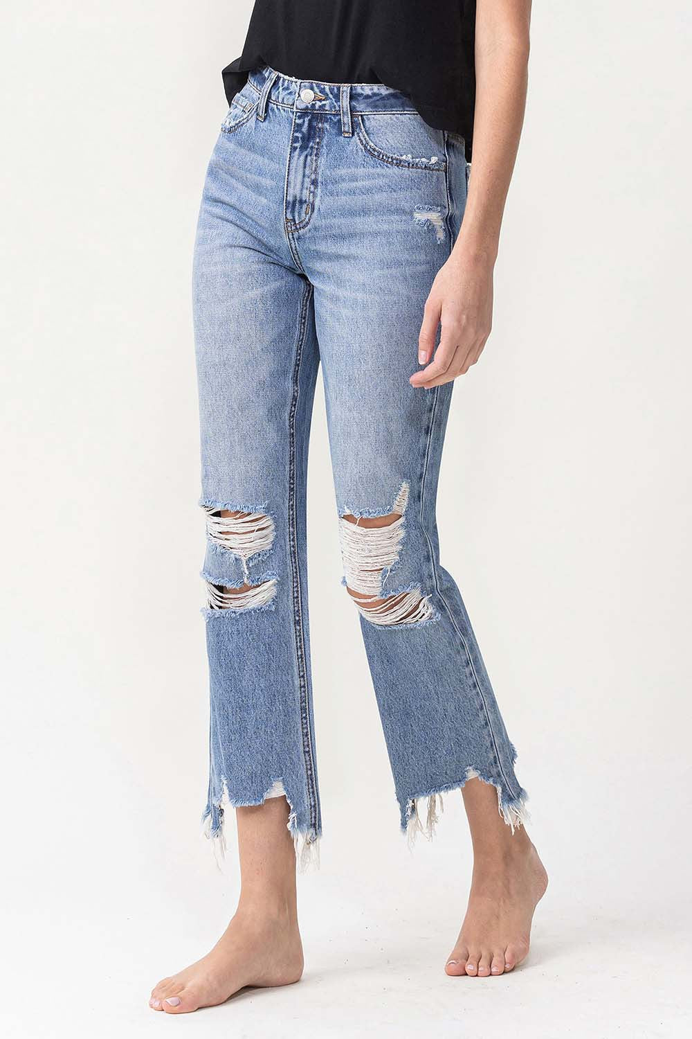 Lovervet High Rise Distressed Straight Jeans - Trendy & Flattering Fit
