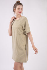 VERY J Washed Cotton Round Neck Mini Tee Dress - Casual & Chic