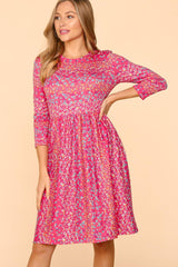 Haptics Women's Floral Round Neck Dress with Pockets - Elegant & Comfortable