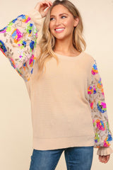 Haptics Floral Sequins Mesh Flounce Sleeve Sweater for Effortless Chic
