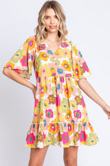 GeeGee Full Size Floral V-Neck Ruffle Trim Mini Dress - Romantic & Stylish
