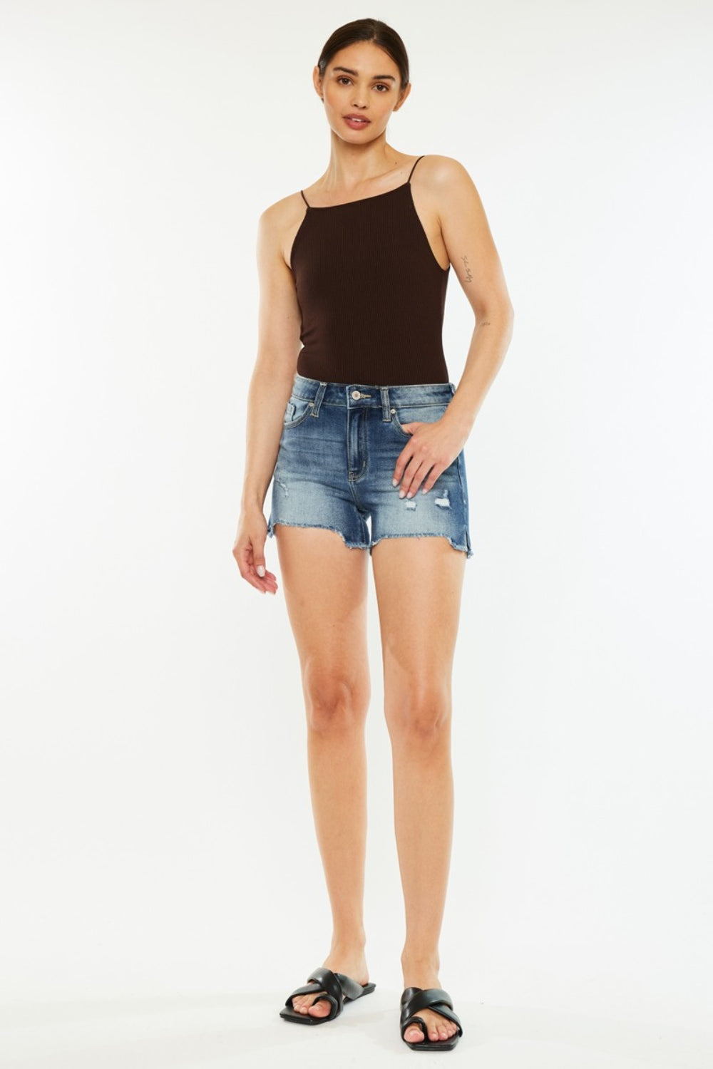 Kancan Women's High Waist Denim Shorts with Raw Hem – Stylish Summer Apparel
