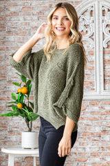 Veveret Women's Round Neck Roll-Up Sleeve Sweater - Cozy & Versatile