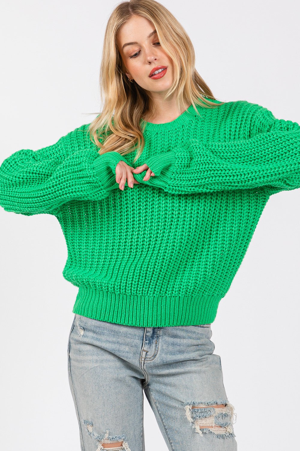 SAGE + FIG Women's Cozy Knit Sweater - Stylish Round Neck Drop Shoulder Pullover