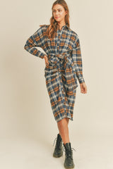 Women's Mable Plaid Flannel Button Down Tie Shirt Dress - Trendy & Versatile