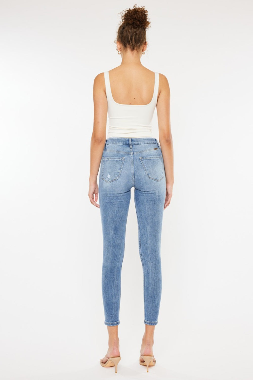Kancan High Waist Skinny Jeans with Cat's Whiskers Distress - Trendy & Flattering