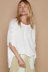 Chic POL Eyelet Detail Studded High-Low Women's Top