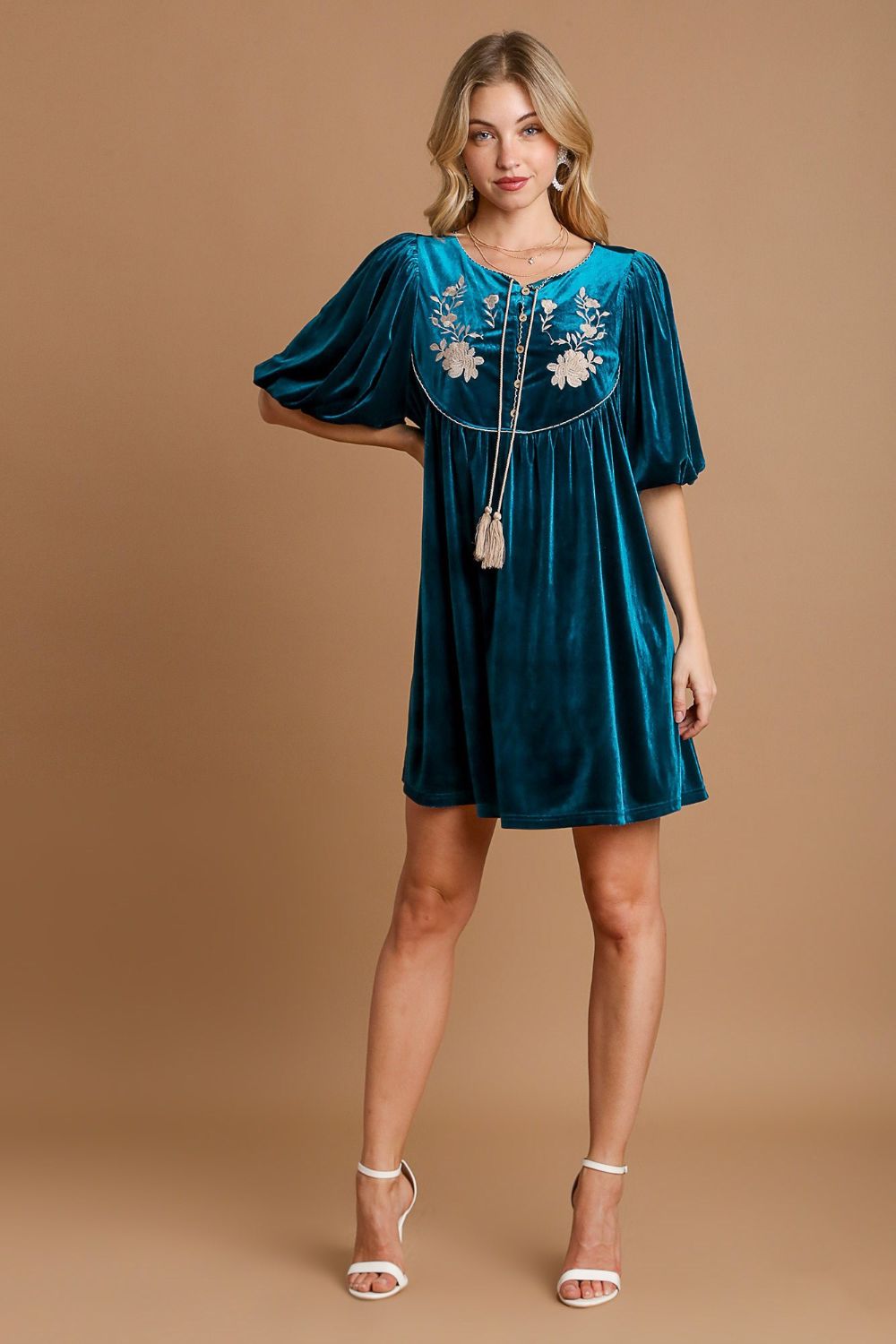 Umgee Women's Embroidered Velvet Mini Dress with Tassels - Perfect for Special Events