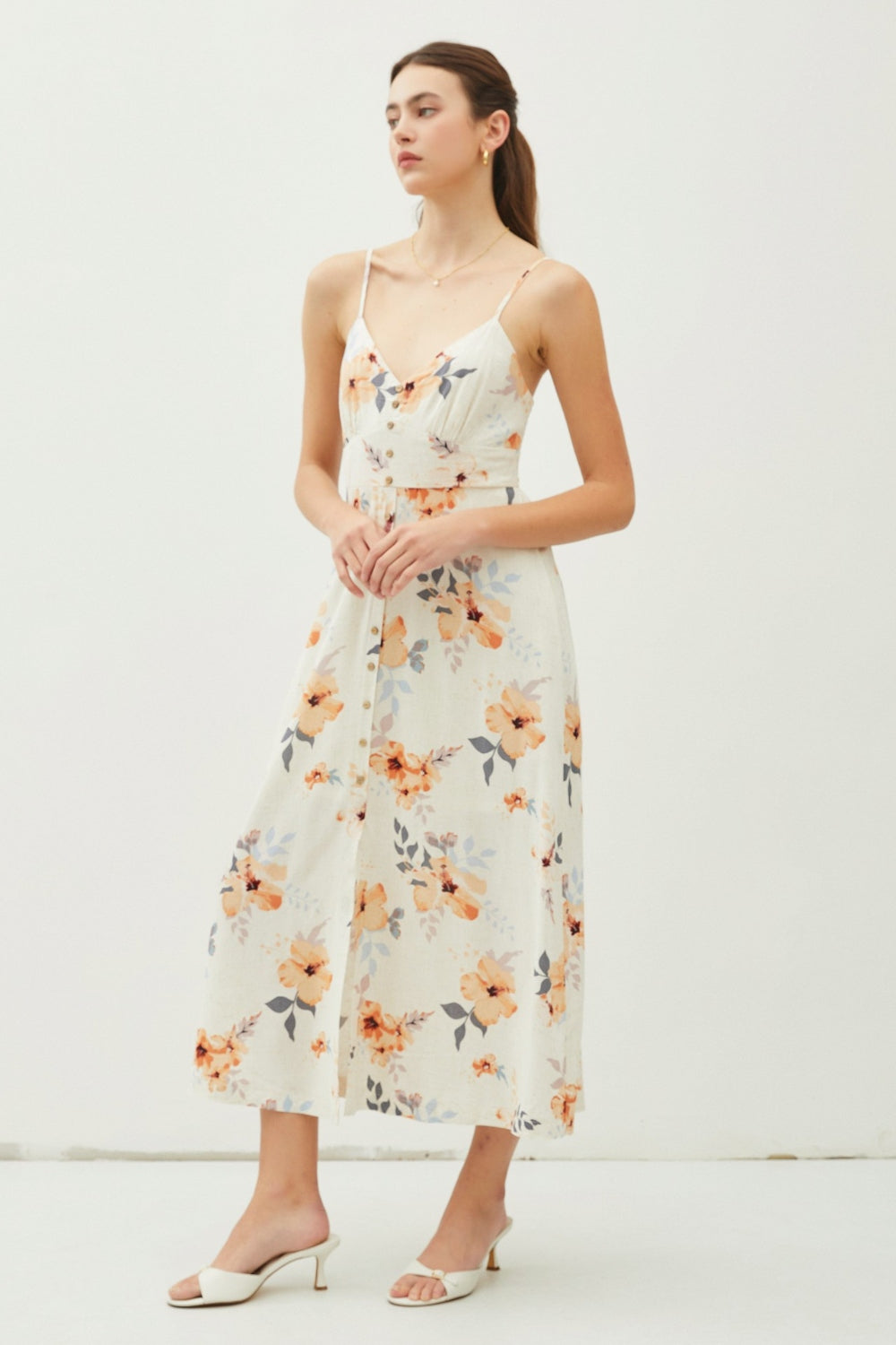 Chic Floral Button Down Cami Midi Dress for Women