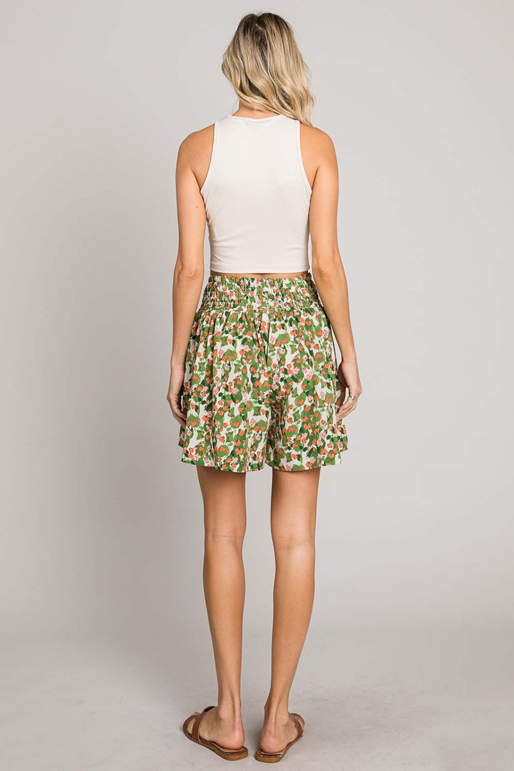 Trendy Floral Printed Smocked Waist Skorts – Versatile & Comfortable by Cotton Bleu
