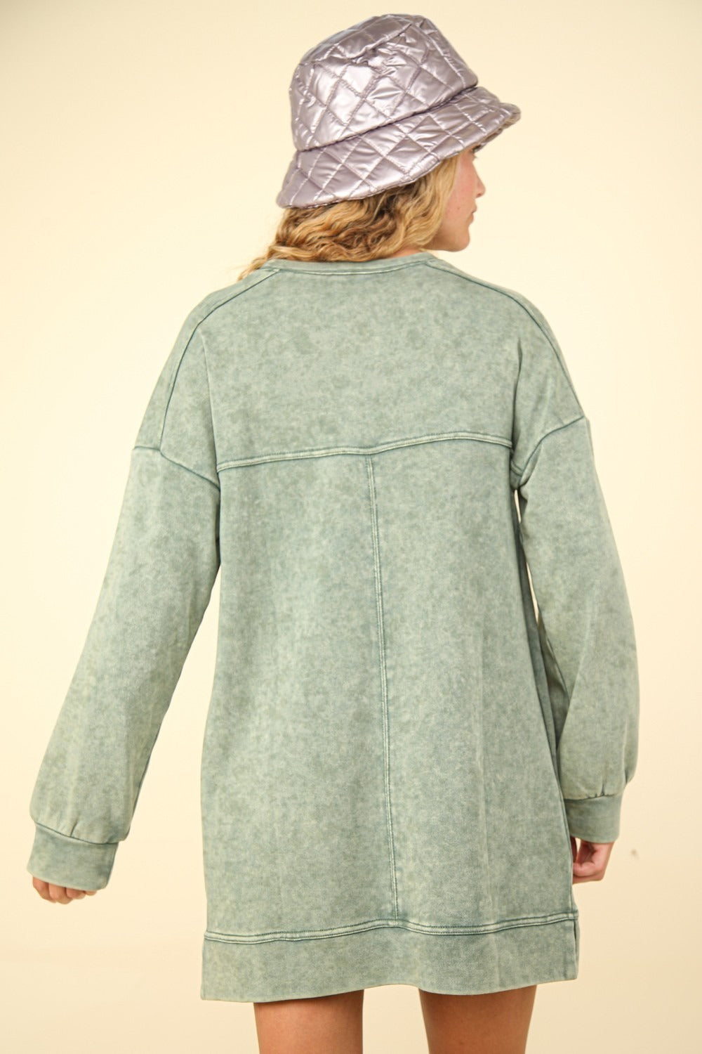 VERY J Mineral Washed Oversized Sweatshirt Mini Dress with Pockets - Vintage Look for Women