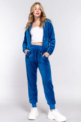 ACTIVE BASIC Faux Fur Cozy Zip-Up Hoodie & Joggers Set - Ultimate Comfort & Style