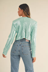 MABLE Sparkling Sequin Shoulder Padded Crop Top for Glamorous Evening Wear