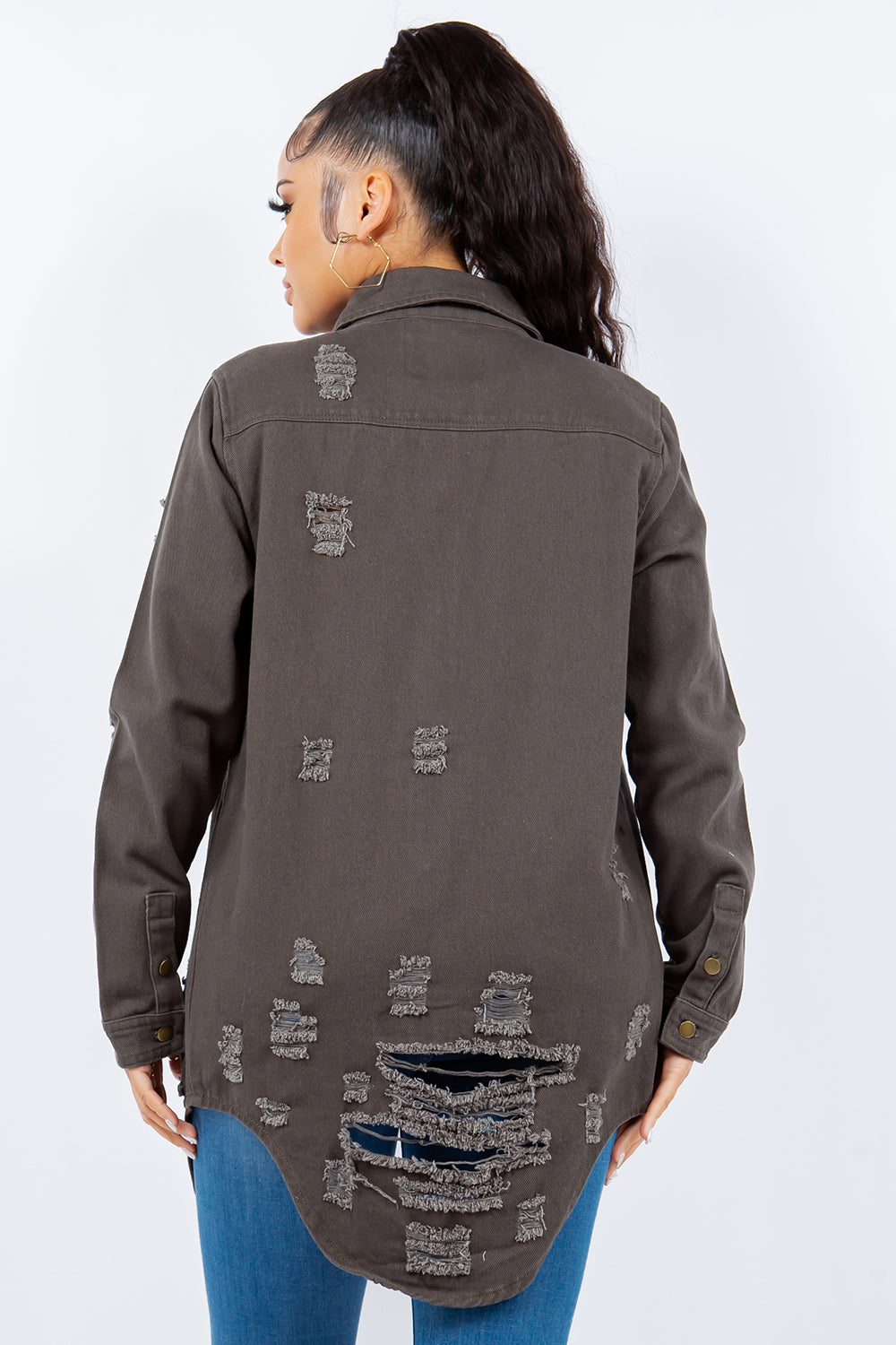 American Bazi Distressed Denim Jacket – Stylish Button-Up for Any Occasion