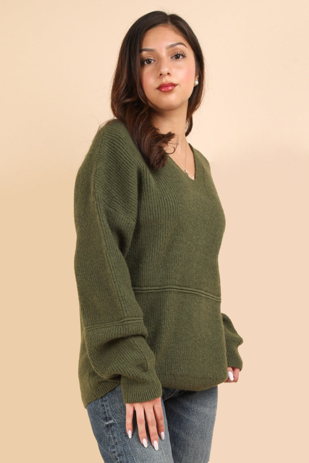 VERY J Seam Detail Drop Shoulder Hooded Sweater - Chic & Comfortable Cotton Blend