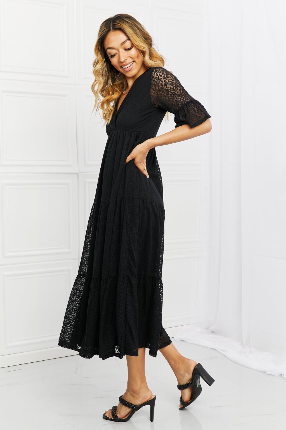 P & Rose Lovely Lace Full Size Tiered Midi Dress - Elevate Your Style