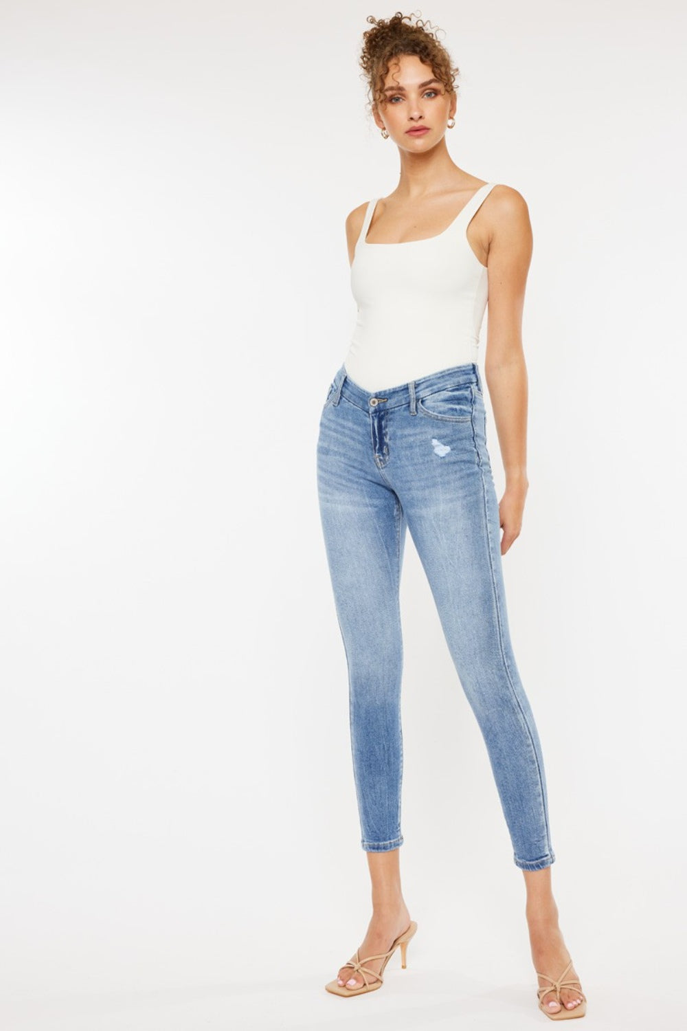 Kancan High Waist Skinny Jeans with Cat's Whiskers Distress - Trendy & Flattering