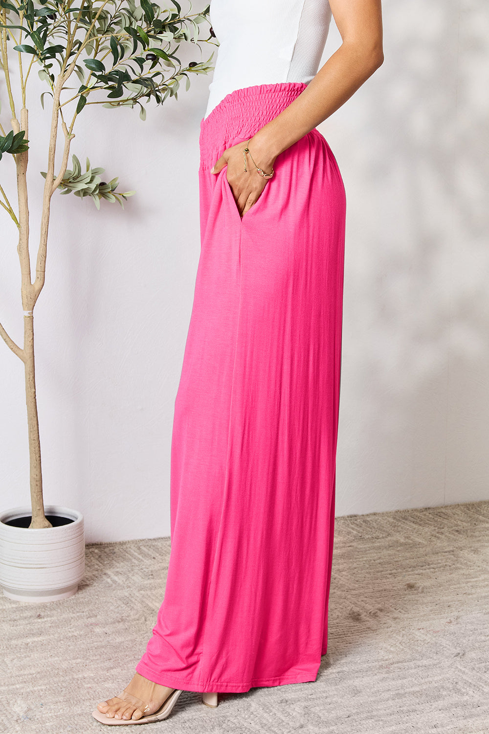 Women's Full Size Smocked High-Waist Wide Leg Pants - Trendy & Comfortable