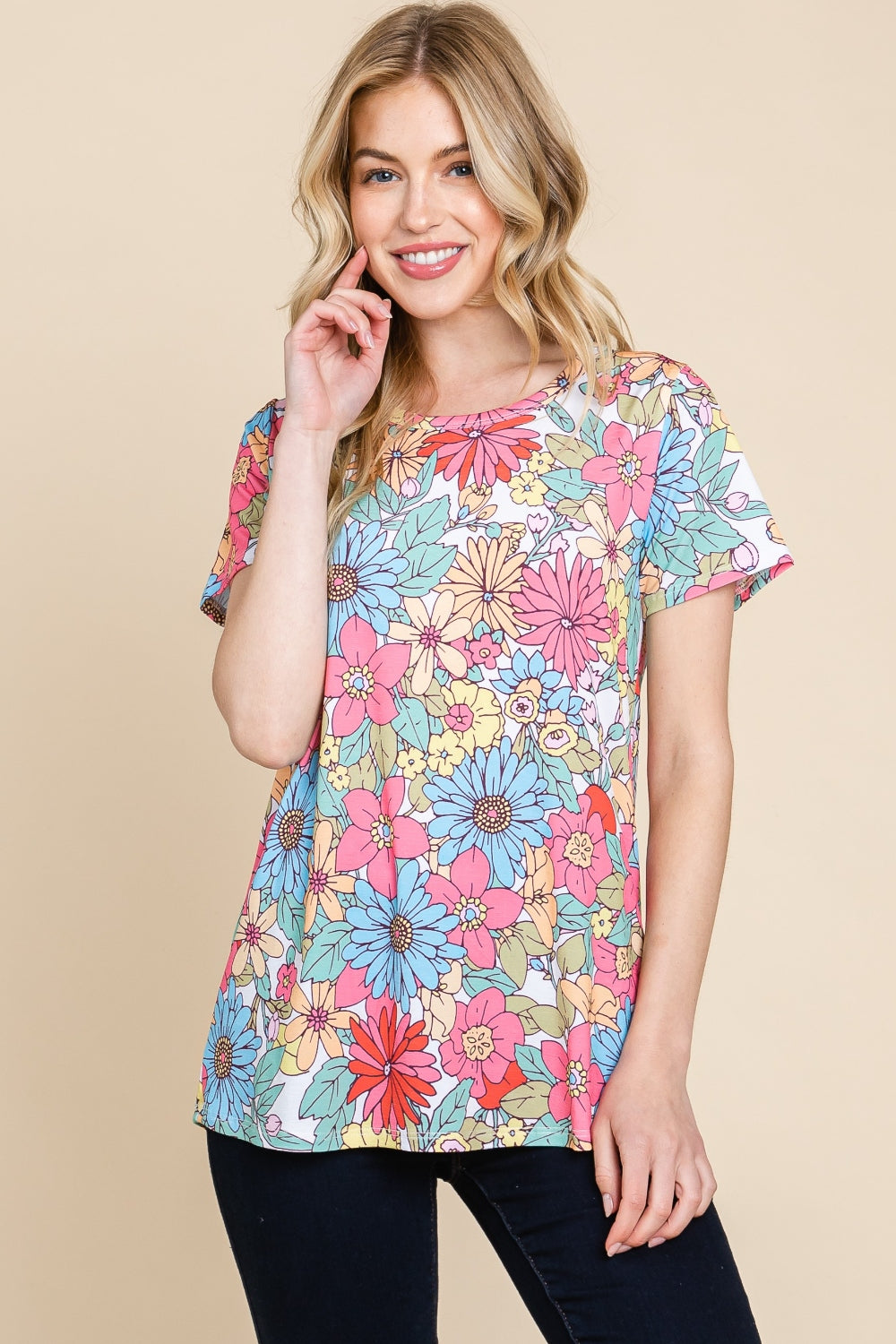 BOMBOM Women's Floral Short Sleeve T-Shirt - Comfortable Casual Wear