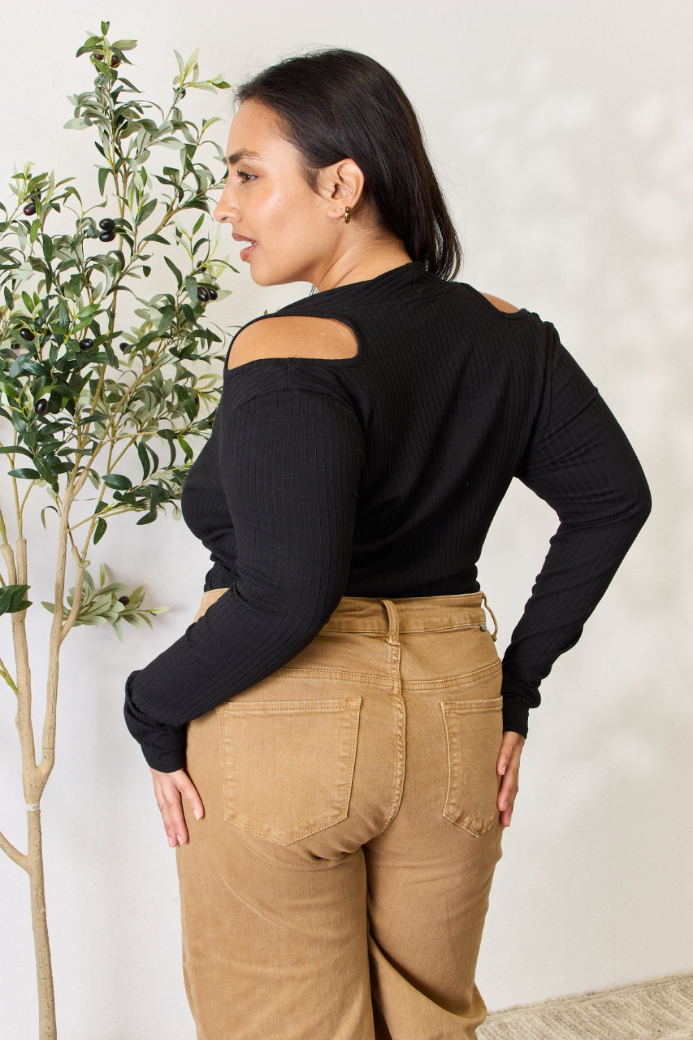 Culture Code Women's Ribbed Surplice Cold Shoulder Top - Soft & Stretchy