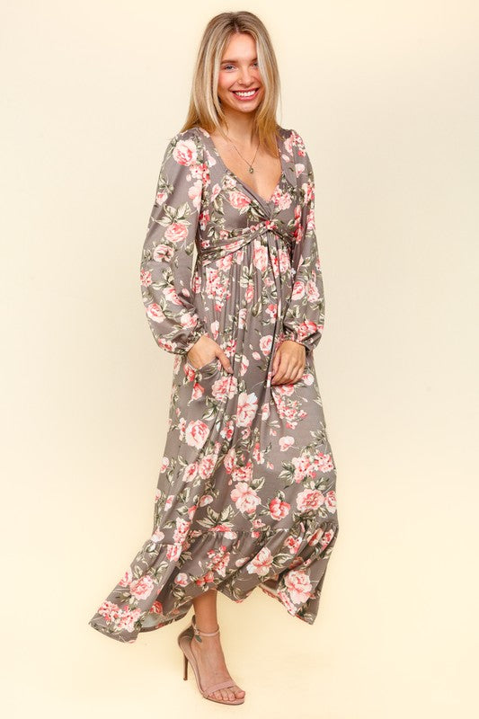 Haptics Floral Dress with Twisted Detail & Ruffled Hem - Elegant & Functional with Side Pockets