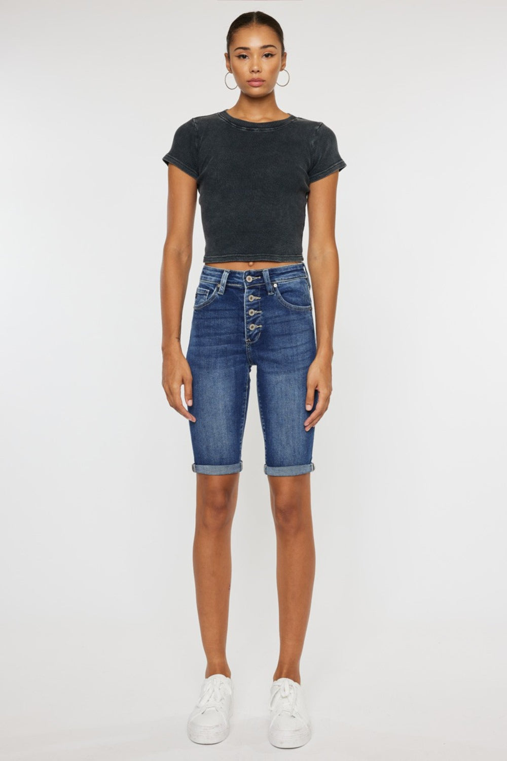Kancan Full Size Cat's Whiskers Button Fly High-Stretch Denim Shorts