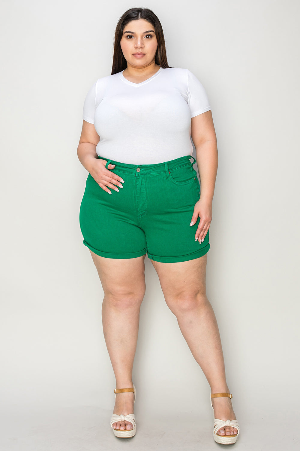 Judy Blue Full Size Tummy Control Vibrant Denim Shorts - Flattering Fit