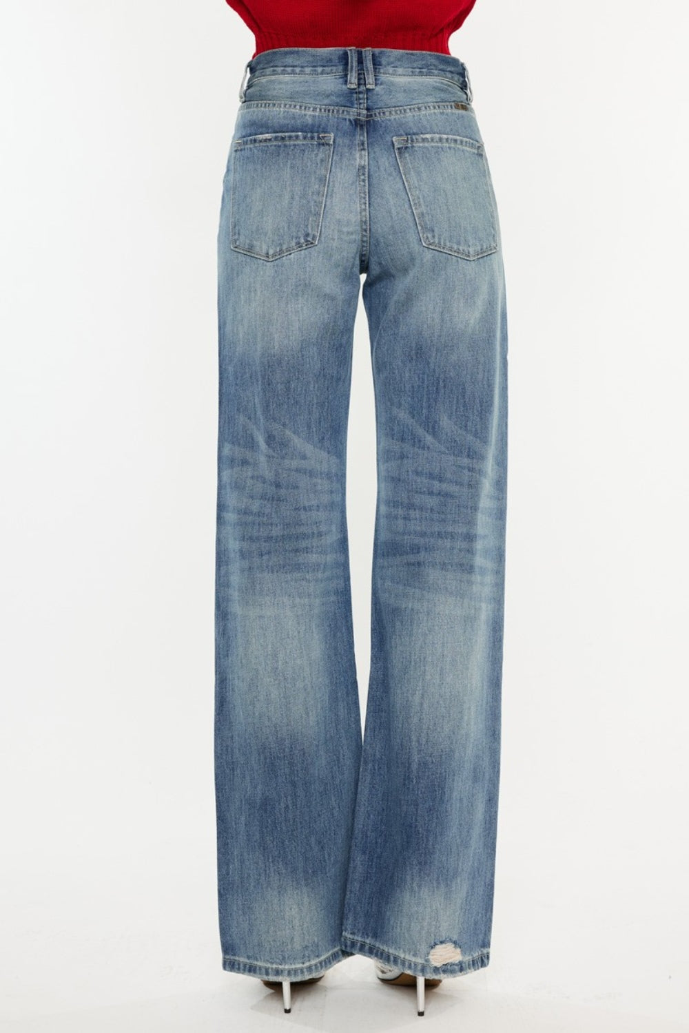 Kancan Women's Distressed High Waist Bootcut Jeans - Retro Chic Fashion for a Flattering Silhouette
