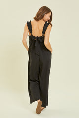 HEYSON Full Size Ruffled Strap Back Tie Wide Leg Cotton Jumpsuit - Trendy & Versatile