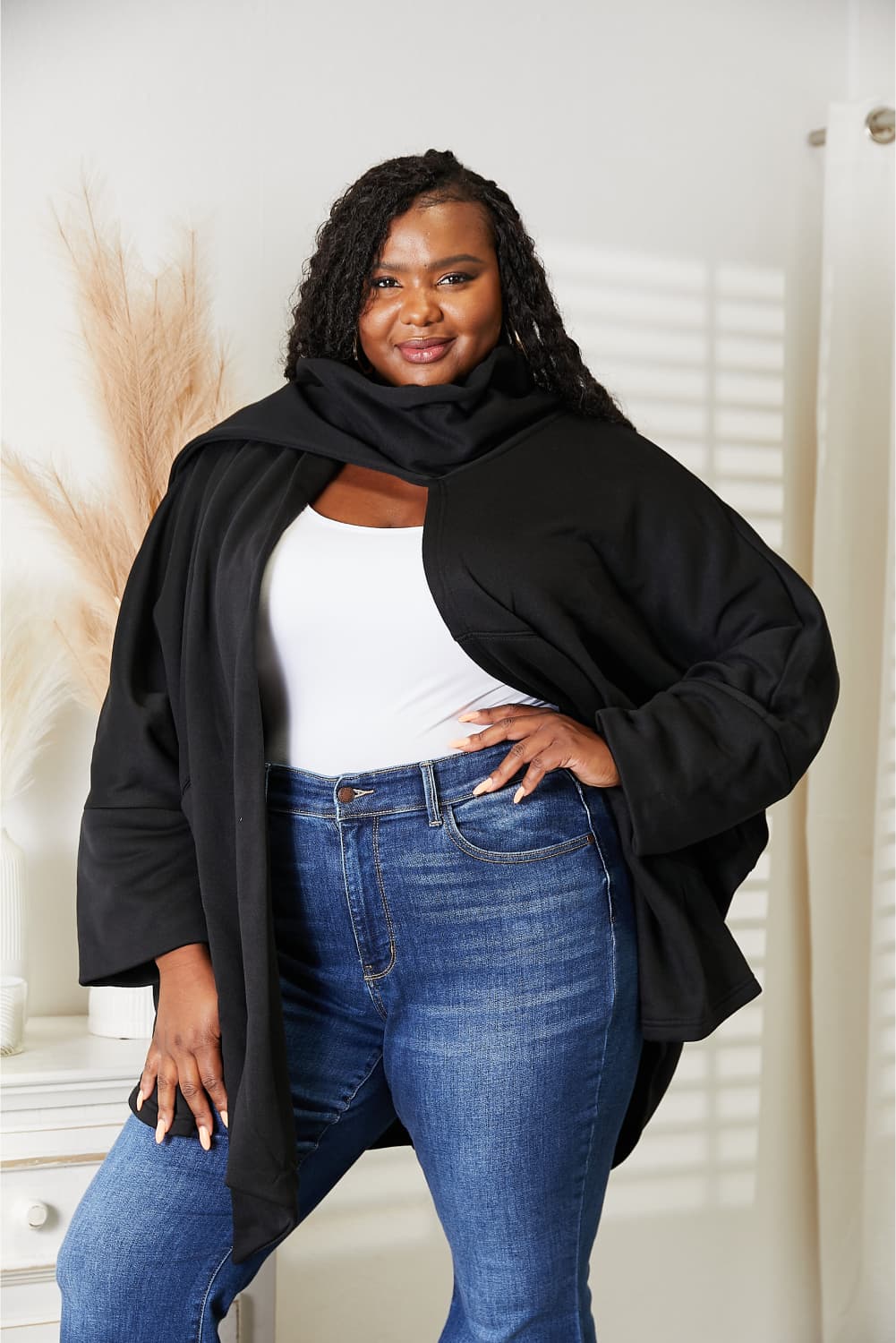 HEYSON Women's Full Size Cardigan with Elegant Scarf Design - Versatile & Stylish