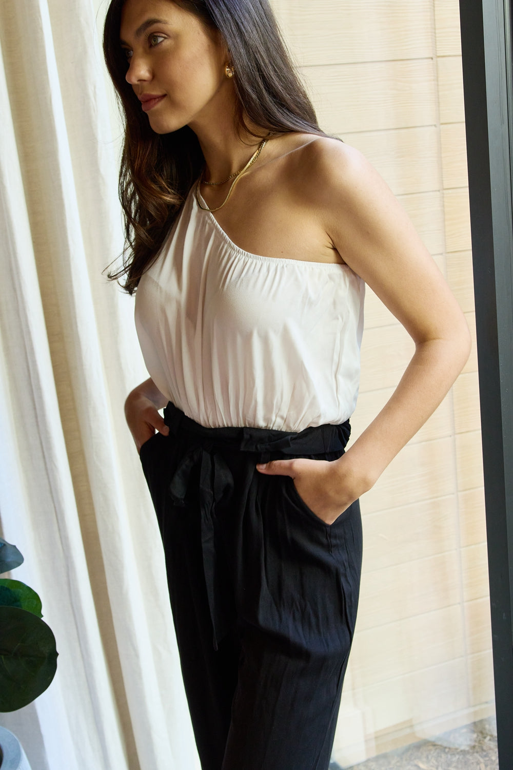 Elegant One-Shoulder Black & White Jumpsuit - Marvelous in Manhattan