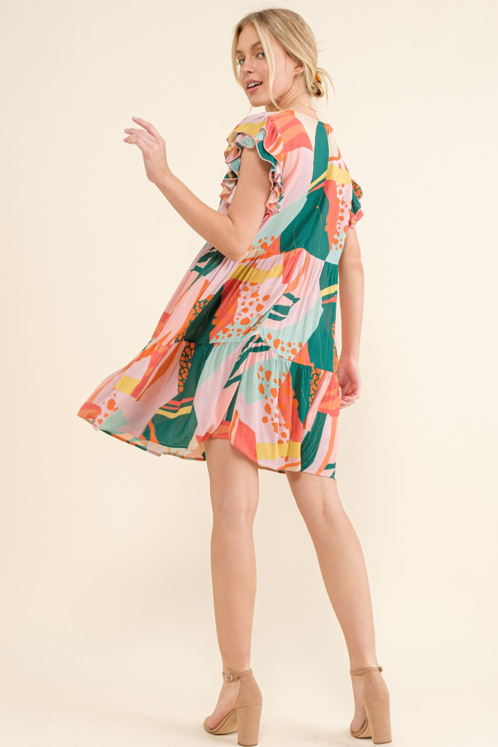 And The Why Printed Double Ruffle Sleeve Dress - Flirty & Feminine Style
