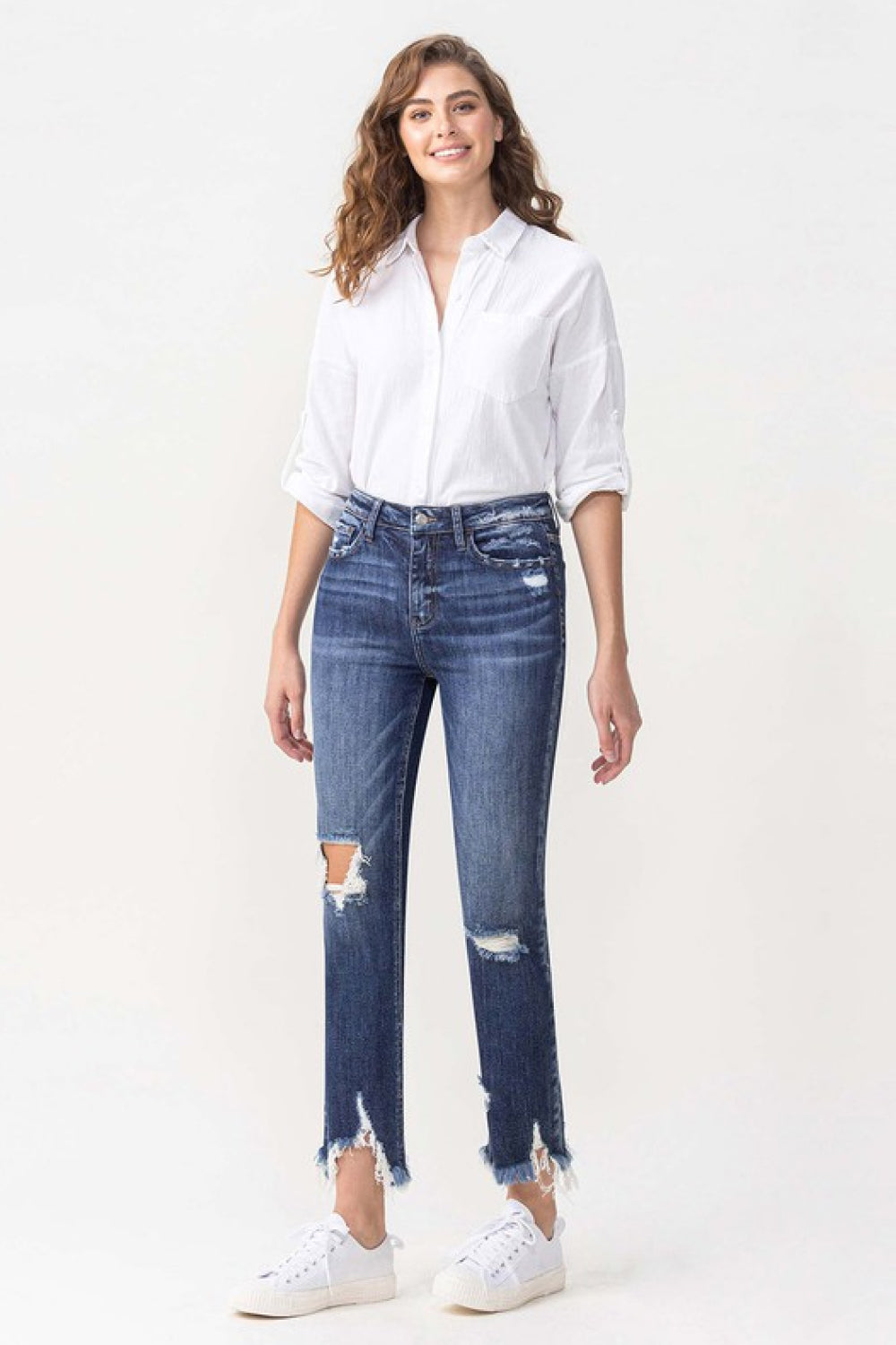 Lovervet Jackie High Rise Cropped Distressed Jeans - Full Size