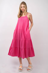 VERY J Ruffled A-Line Midi Cami Dress - Versatile Summer Fashion with Pockets