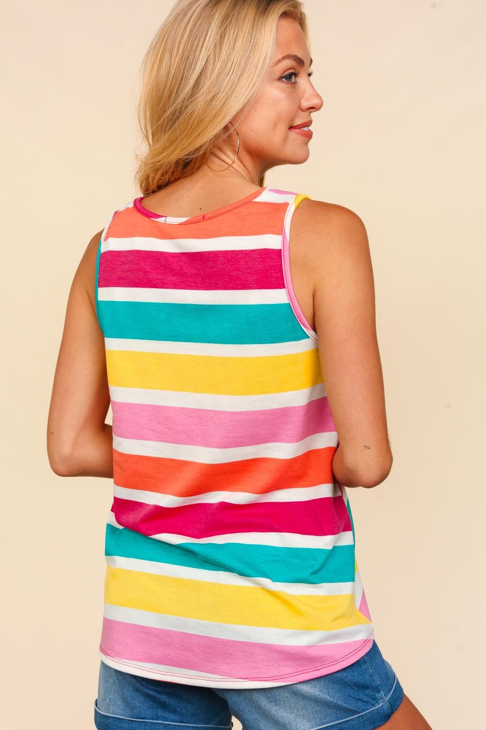 Haptics Women's Round Neck Striped Knit Tank Top - Versatile Casual Essential