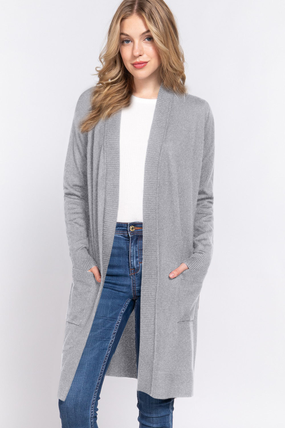 ACTIVE BASIC Women's Open Front Ribbed Long Sleeve Knit Cardigan - Chic & Versatile Layering
