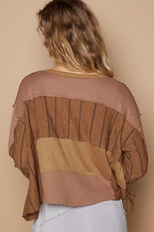 POL Women's Color Block Drop Shoulder Knit Top - Stylish Half Button Design