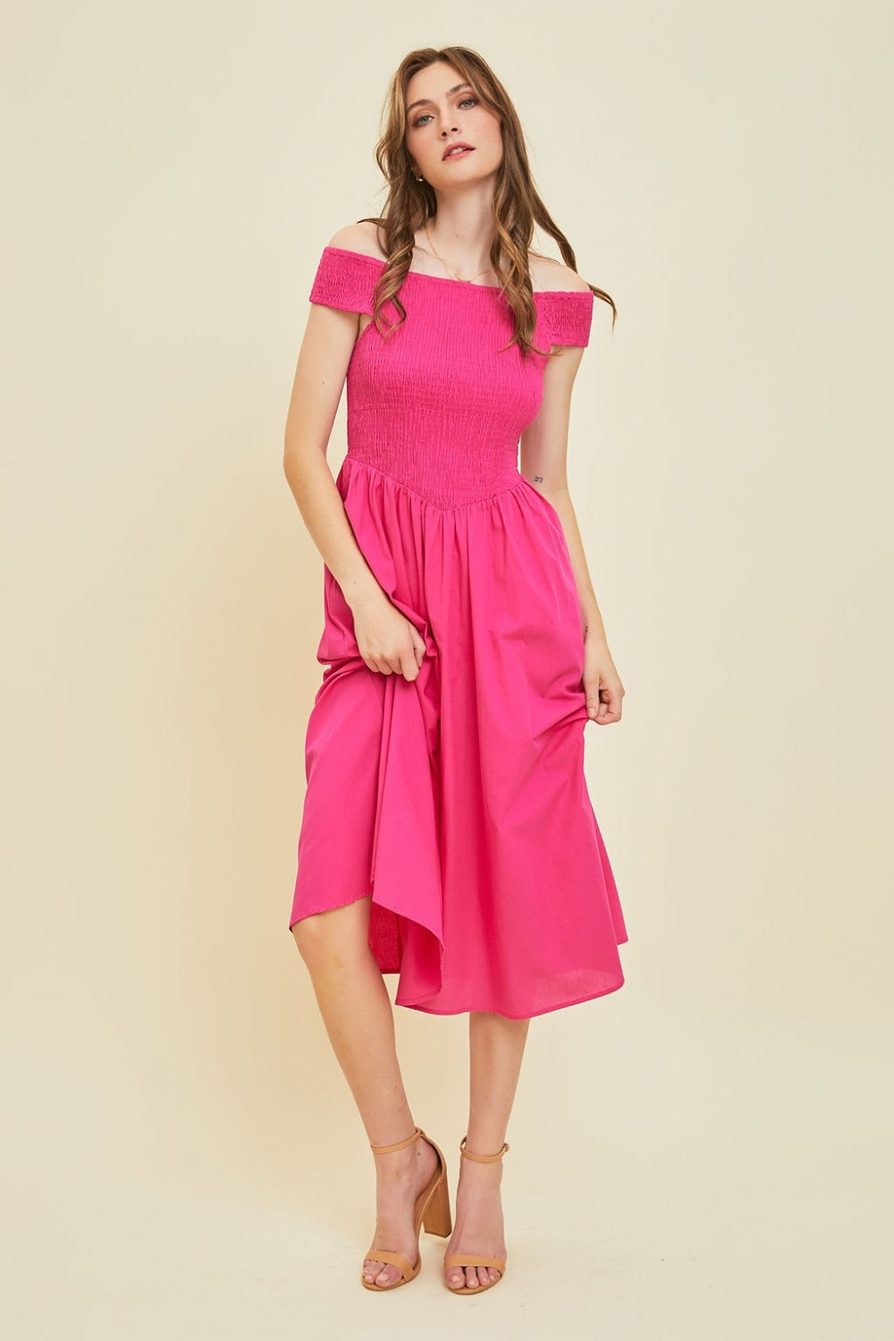 Trendy HEYSON Off-Shoulder Smocked Midi Dress - Perfect Summer Fashion