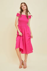 Trendy HEYSON Off-Shoulder Smocked Midi Dress - Perfect Summer Fashion