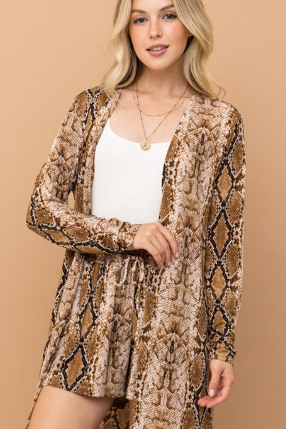And The Why Women's Snake Print Kimono Longline Cardigan - Open Front, Lightweight & Stylish
