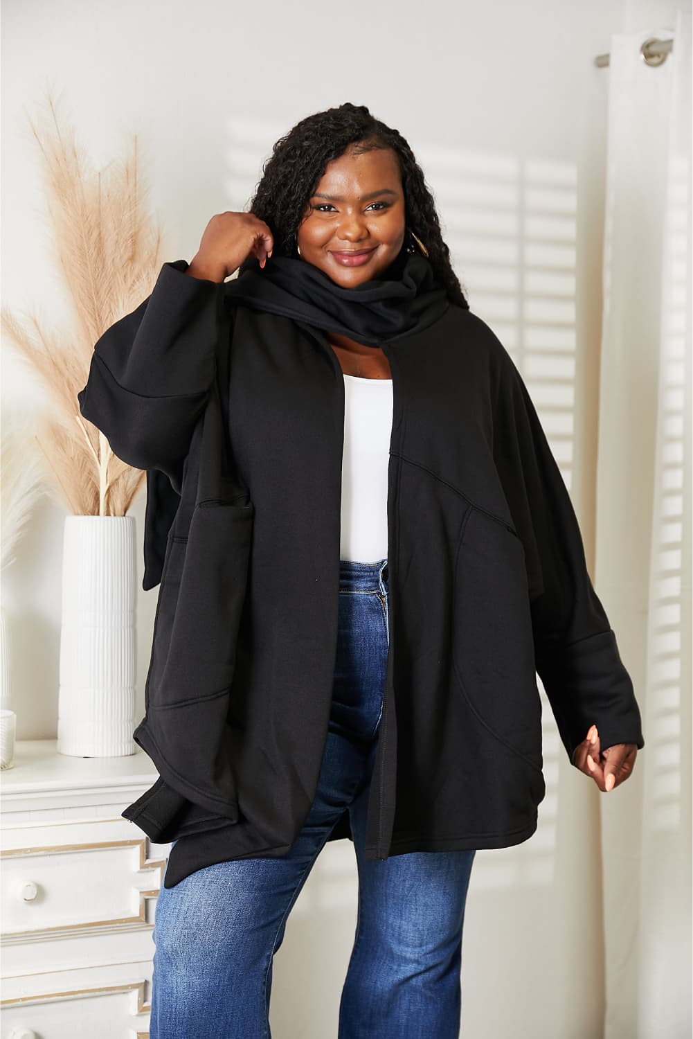 HEYSON Women's Full Size Cardigan with Elegant Scarf Design - Versatile & Stylish
