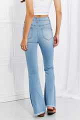 Vibrant MIU Jess High Rise Flare Jeans - Retro Distressed Denim with 5-Button Fly