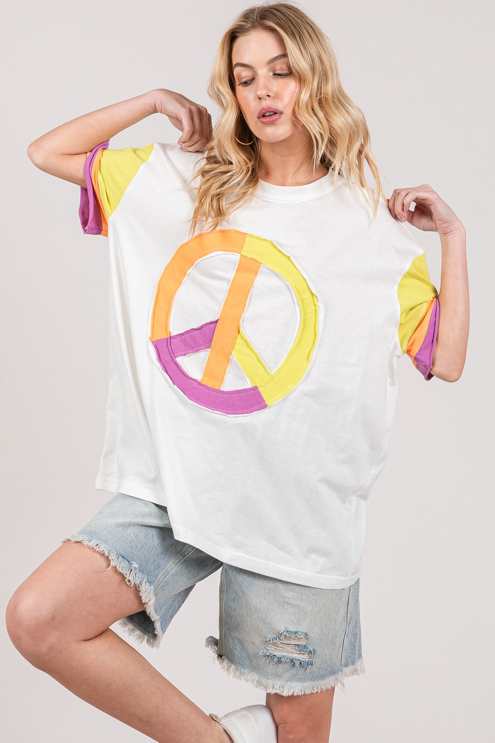 Vibrant Cotton T-Shirt with Color Block Peace Sign by SAGE + FIG