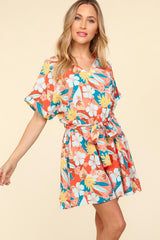 Tropical Floral Short Sleeve Tied Romper - Perfect Summer Outfit