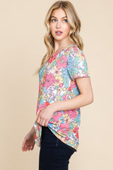 BOMBOM Women's Floral Short Sleeve T-Shirt - Comfortable Casual Wear