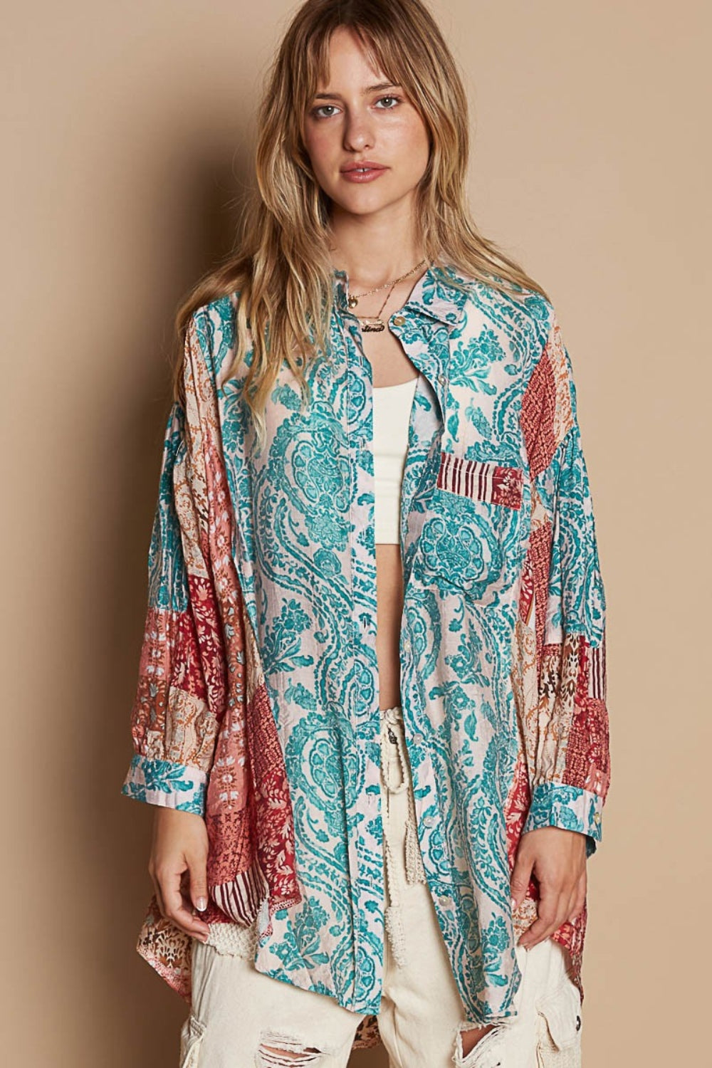 Trendy POL Long Sleeve Printed Button Down Shirt for Stylish Comfort